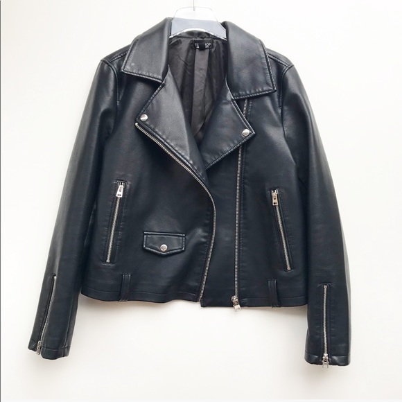 Topshop Jackets & Blazers - Topshop Faux Leather Moto Zip Jacket Size 10